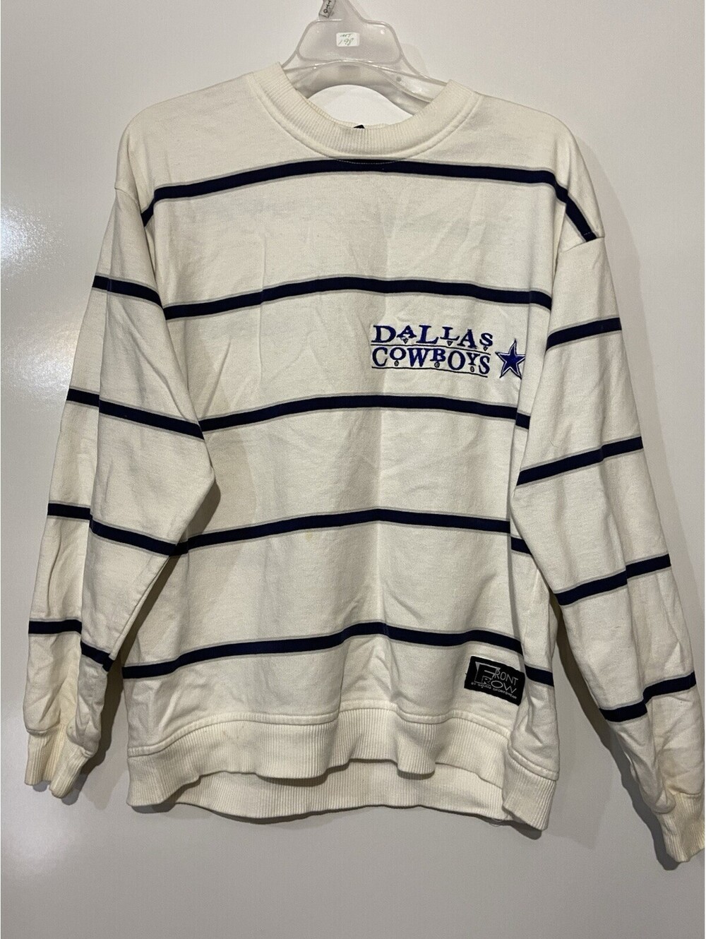 Mens FRONT ROW White Striped Vintage Dallas Cowboys Embroidered Sweatshirt Sz M